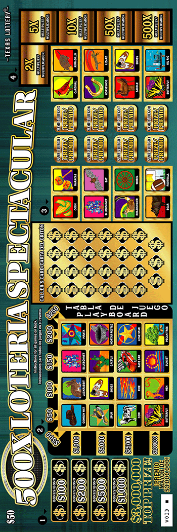500X Loteria Spectacular ticket art